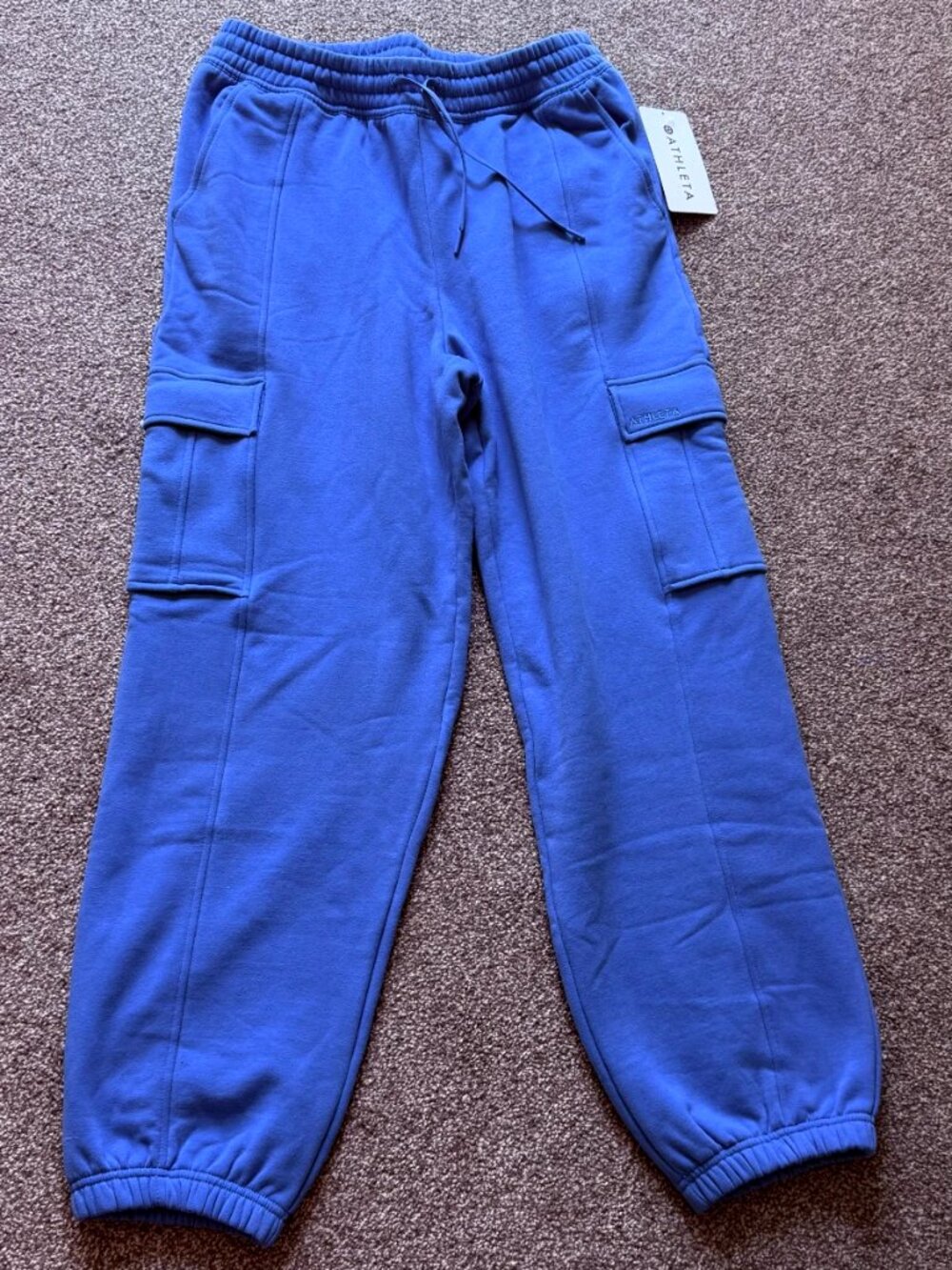 NWT Athleta Forever Fleece Cargo Jogger Pants Cobalt Blue Size M